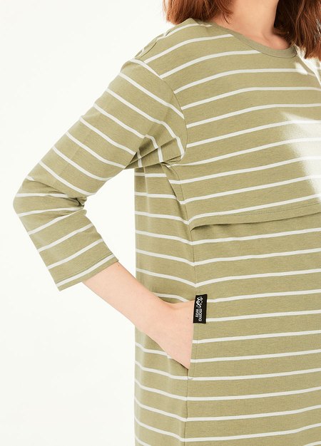 Striped Maternity & Nursing Pyjama Dress-Olive4