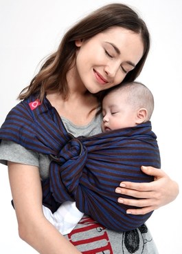 Blueberry Brownie Baby Ring Sling - Blue Brown Striped