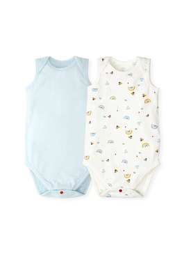 Baby Cotton Sleeveless Bodysuit 2 Pack - Light Blue