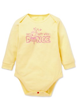 Dancing Peppa Pig Baby Cotton Long Sleeve Bodysuit - Butter