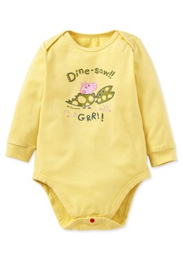 Dinosaur George Pig Baby Cotton Long Sleeve Bodysuit - Butter