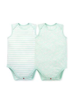 Pearl Barley Baby Cotton S/L Bodysuit 2 Pcs Pack - Sage Green