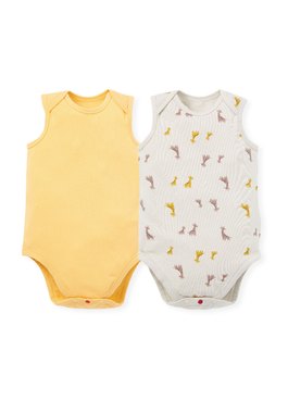 Giraffe Baby Cotton S/L Bodysuit 2 Pcs Pack - Khaki