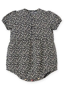 Floral-print Baby Short Sleeve Romper - Black