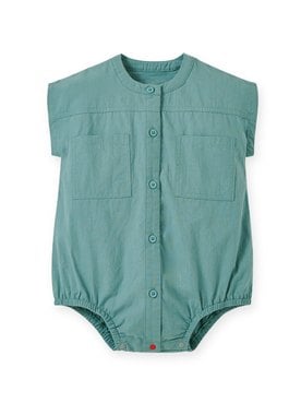Button Down Baby Short Sleeve Romper - Teal
