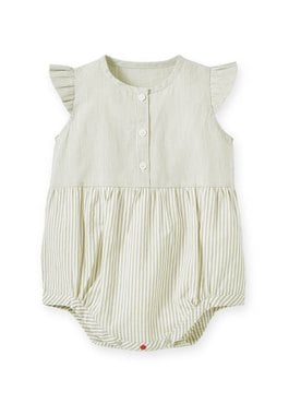 Striped Baby Ruffle Sleeve Romper - Lime
