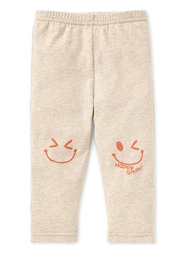 Baby Cotton Full-length Leggings-Smile - Cream