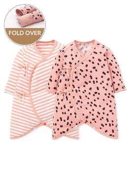 Grass Jelly Newborn Cotton S/S Bodysuit 2 Pcs Pack - Dusty Pink
