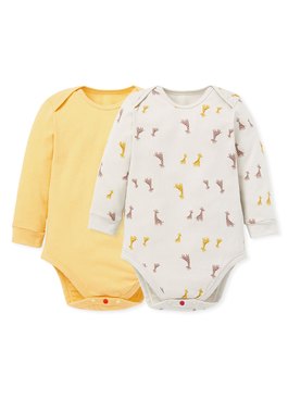 Giraffe Baby Cotton L/S Bodysuit 2 Pack - Khaki
