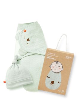 Antibacterial Newborn Cocoon Swaddle Gift Set-Sleeping Bear - Sage Green