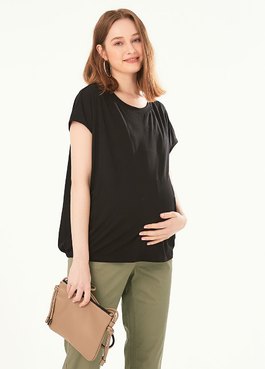 Cap Sleeve Maternity & Nursing Top - Black