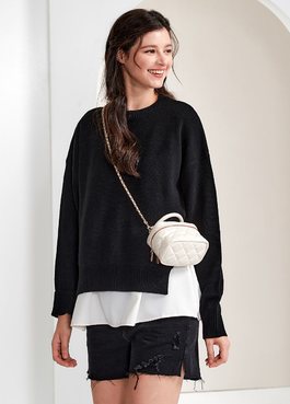 Knitted 2 in 1 Maternity & Nursing Layered Jumper - Black