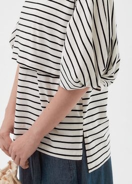 Striped Puff Sleeve Maternity & Nursing Top - White