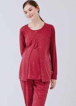 Mickey Dotty Maternity & Nursing Pyjama Set - Brick