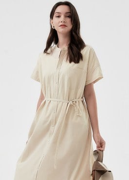 Cotton Maternity & Nursing Shirt Dress - Cream
