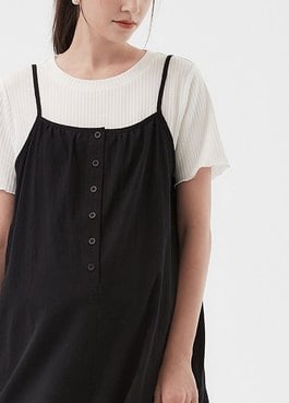 Buttoned Short Sleeve Maternity & Nursing Dress - Black