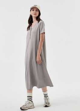 V-neck Short Sleeve Maternity & Nursing Dress - Silver