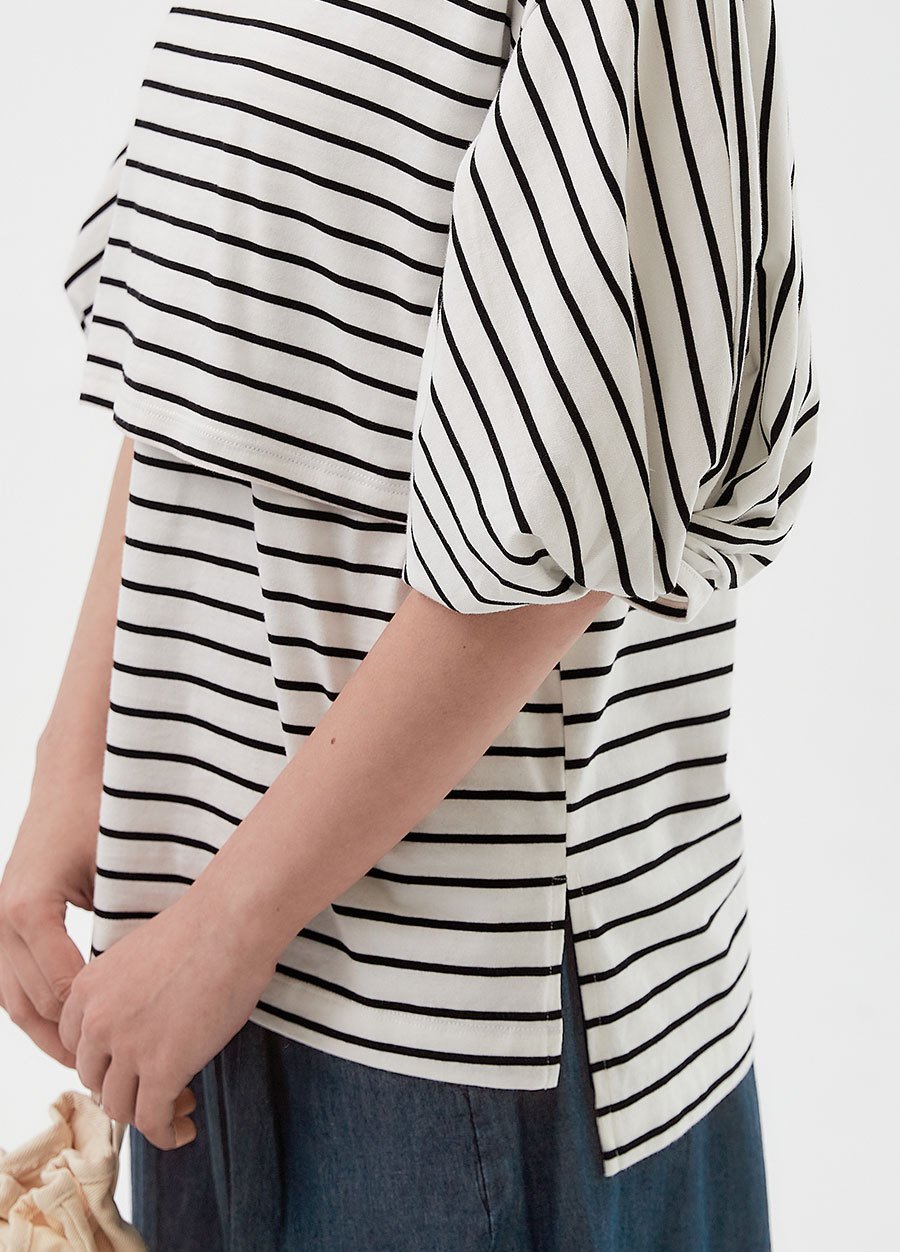 Striped Puff Sleeve Maternity & Nursing Top