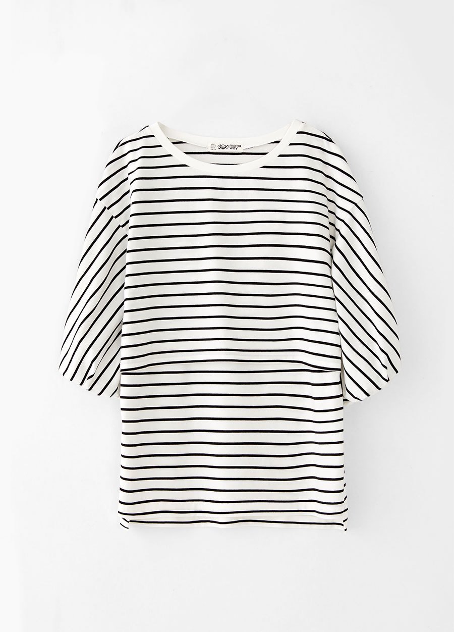 Striped Puff Sleeve Maternity & Nursing Top