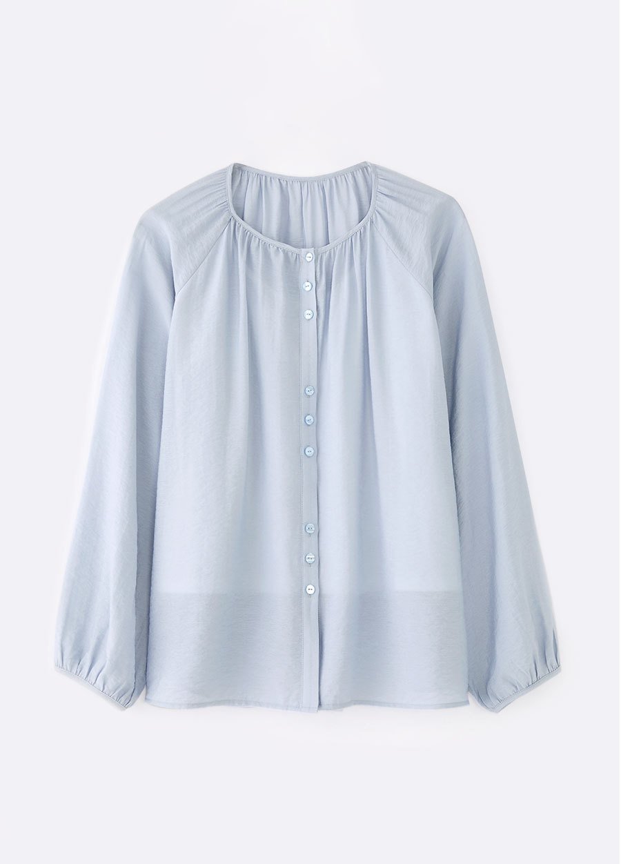 Pleated Round Neck Long Sleeve Maternity & Nursing Blouse