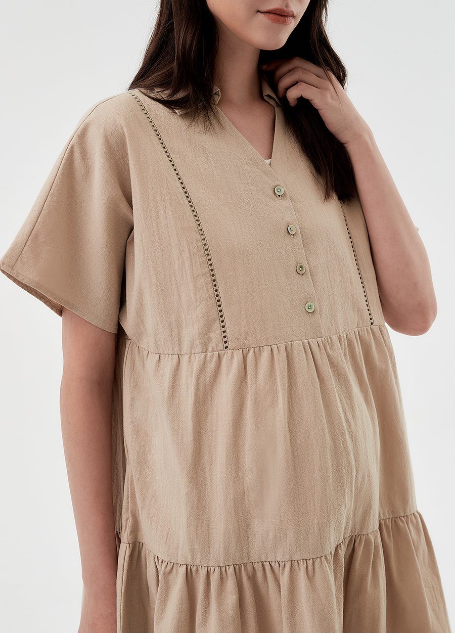 Cotton Maternity & Nursing Short Sleeve Tiered Dress