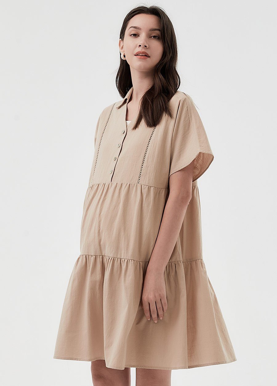 Cotton Maternity & Nursing Short Sleeve Tiered Dress