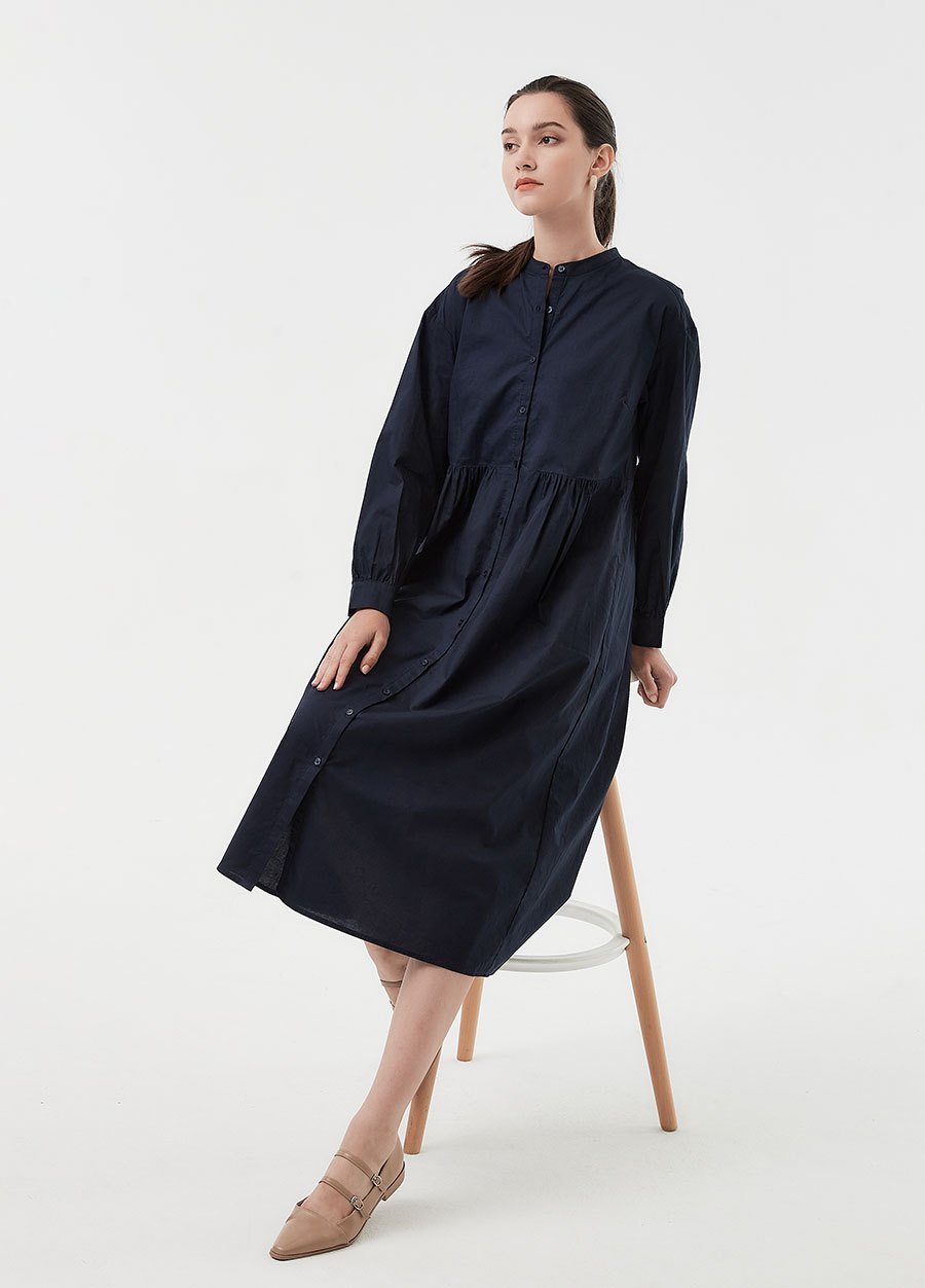 Cotton Long Sleeve Maternity & Nursing Shirt Dress