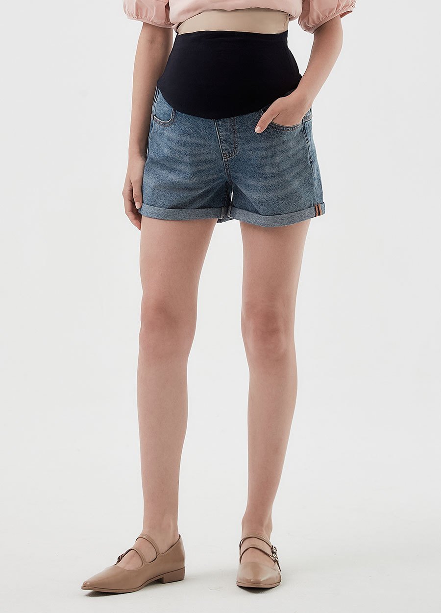 Cuffed Maternity Denim Shorts