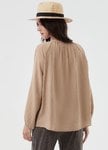 Pleated Round Neck Long Sleeve Maternity & Nursing Blouse