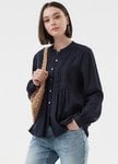 Emboss Pleated Long Sleeve Maternity & Nursing Shirt