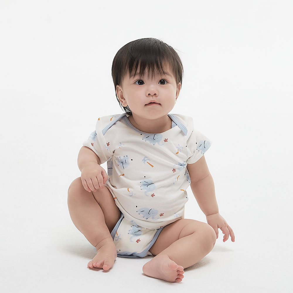 Blue Elephant Baby Cotton Short Sleeve Bodysuit 2 Pcs Pack 