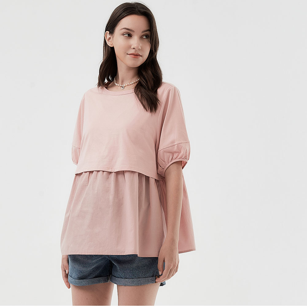 Umbrella Hem Short Sleeve Maternity & Nursing Top