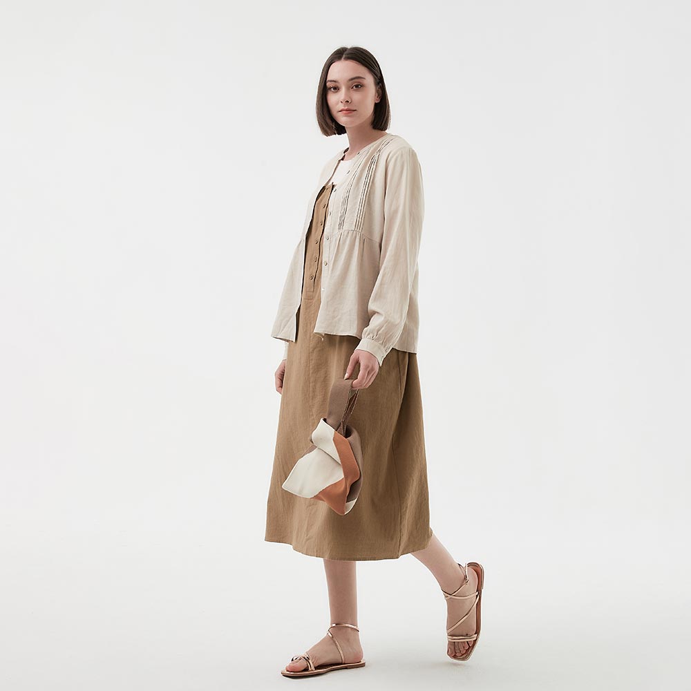 Emboss Pleated Long Sleeve Maternity & Nursing Blouse 