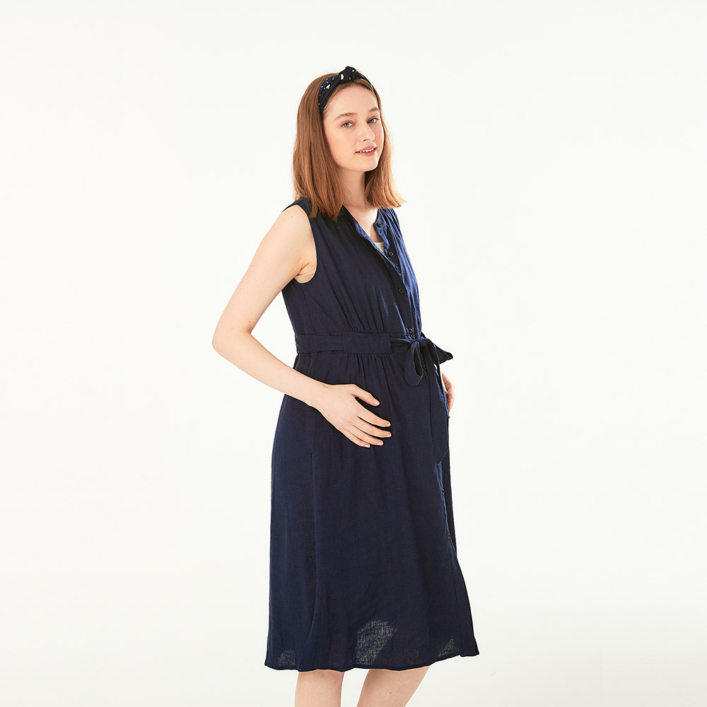 Button-through S/L Maternity & Nursing Dress