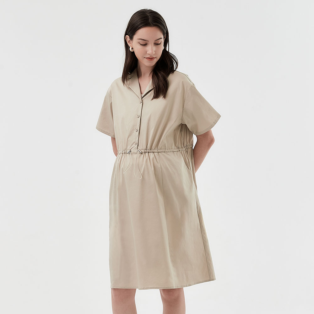 Collared Tie Waist Maternity & Nursing Short Sleeve Dress 